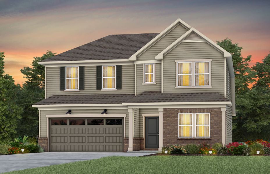 Front exterior of a new home in Michaux Gardens, Belmont, NC, highlighting curb appeal (Image 23). Front exterior of a new home in Michaux Gardens, Belmont, NC, highlighting curb appeal (Image 23).