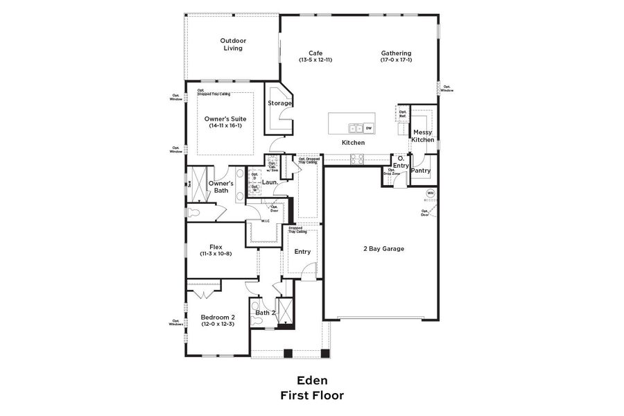 2D floor plan layout for the Eden by DRB Elevate. in Summerwind Crossing at Lakes of Cane Bay, Summerville, SC (Image 3).