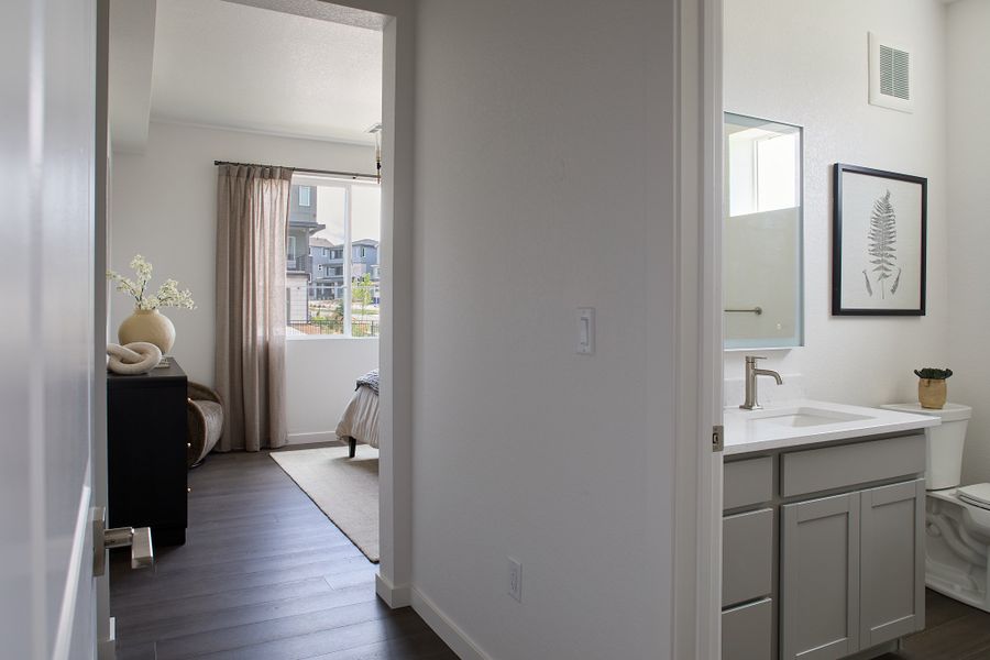Furnished interior view inside a new home in Lyric at RidgeGate Condos, Lone Tree (Image 8).