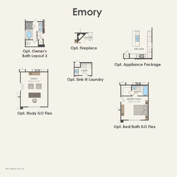 2D floor plan layout for the Emory by Pulte Homes in Rosemary Fields, Godley, TX (Image 4). 2D floor plan layout for the Emory by Pulte Homes in Rosemary Fields, Godley, TX (Image 4).