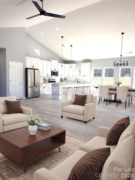 Staged open concept living room