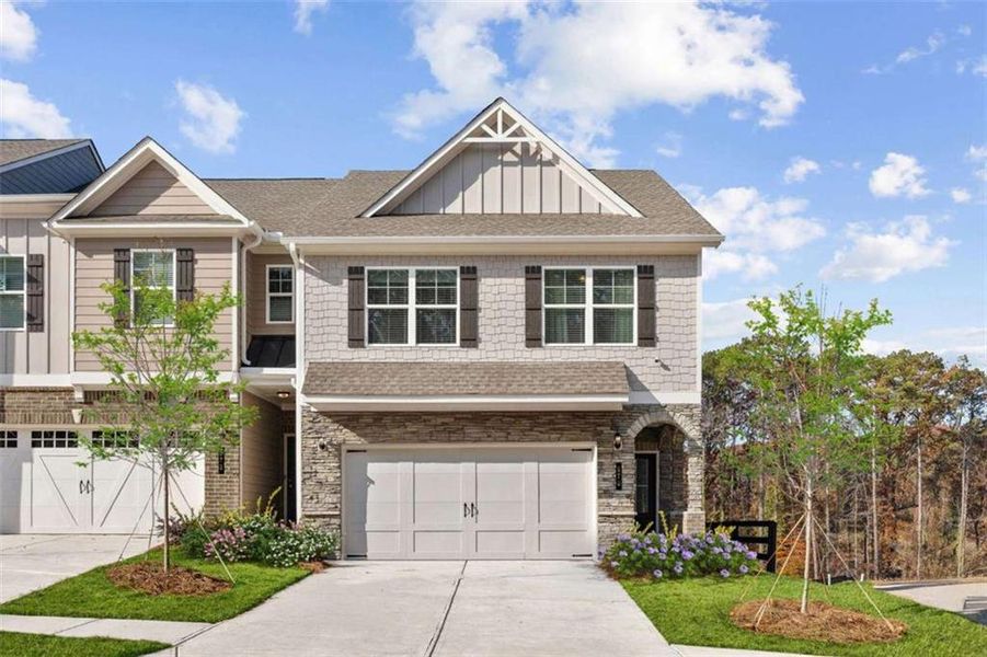 Front exterior of a new home in Porter Reserve, Decatur, GA, highlighting curb appeal (Image 1). Front exterior of a new home in Porter Reserve, Decatur, GA, highlighting curb appeal (Image 1).