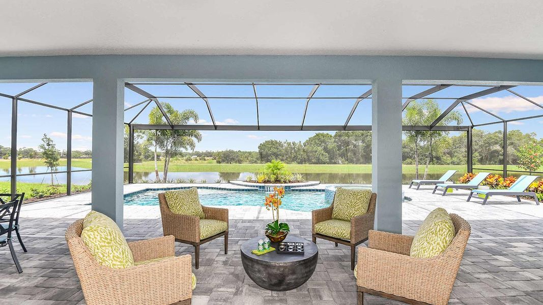 Exterior details and patio area of a home in SkySail Real Estate and Homes for Sale in Naples, FL - Neal Communities, Naples (Image 21).