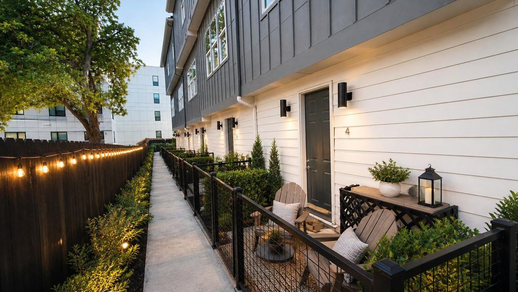 Exterior details and patio area of a home in Bluebonnet Lofts, Austin (Image 21). Exterior details and patio area of a home in Bluebonnet Lofts, Austin (Image 21).