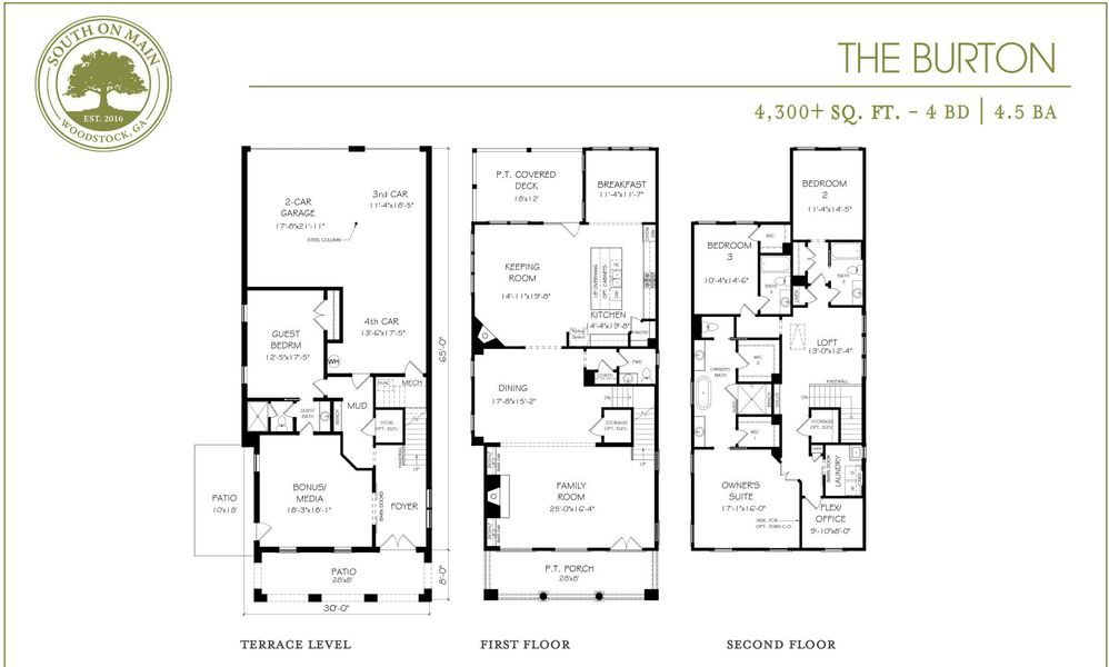 2D floor plan layout for the The Burton by JW Collection in South on Main, Woodstock, GA (Image 1).