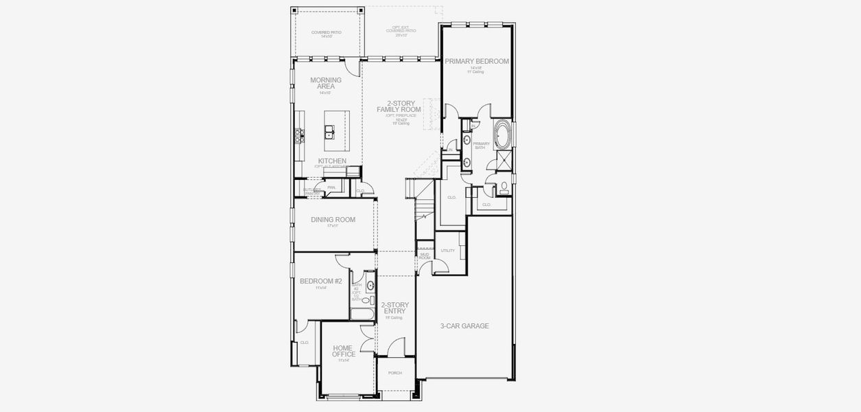 2D floor plan layout for the 3431M by Perry Homes in Lakes of Cane Island, Katy, TX (Image 3).