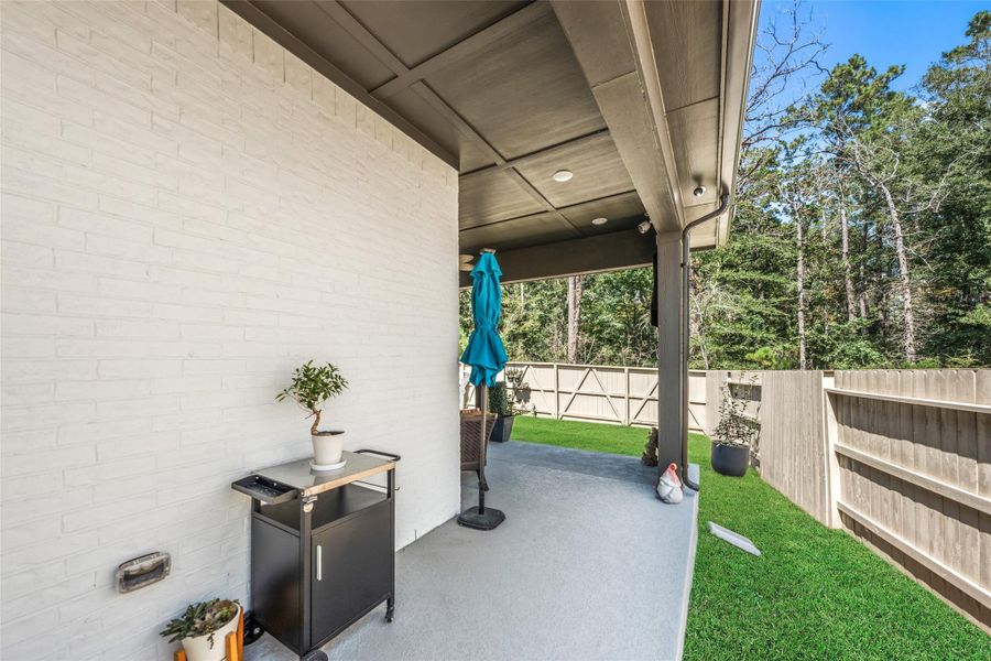 Exterior details and patio area of a home in Audubon - Terrace Collection, Magnolia (Image 29).