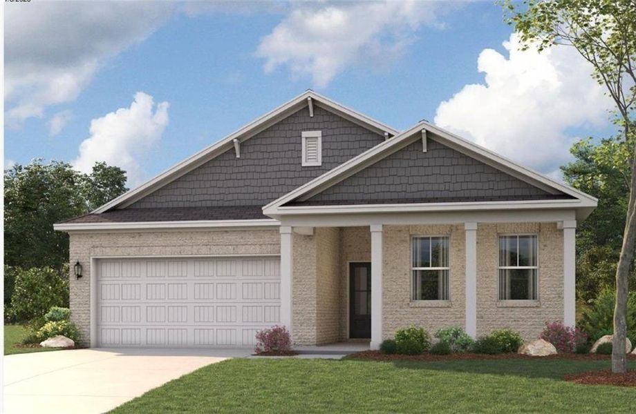 Front exterior of a new home in Belleview Manor, Fairburn, GA, highlighting curb appeal (Image 1). Front exterior of a new home in Belleview Manor, Fairburn, GA, highlighting curb appeal (Image 1).