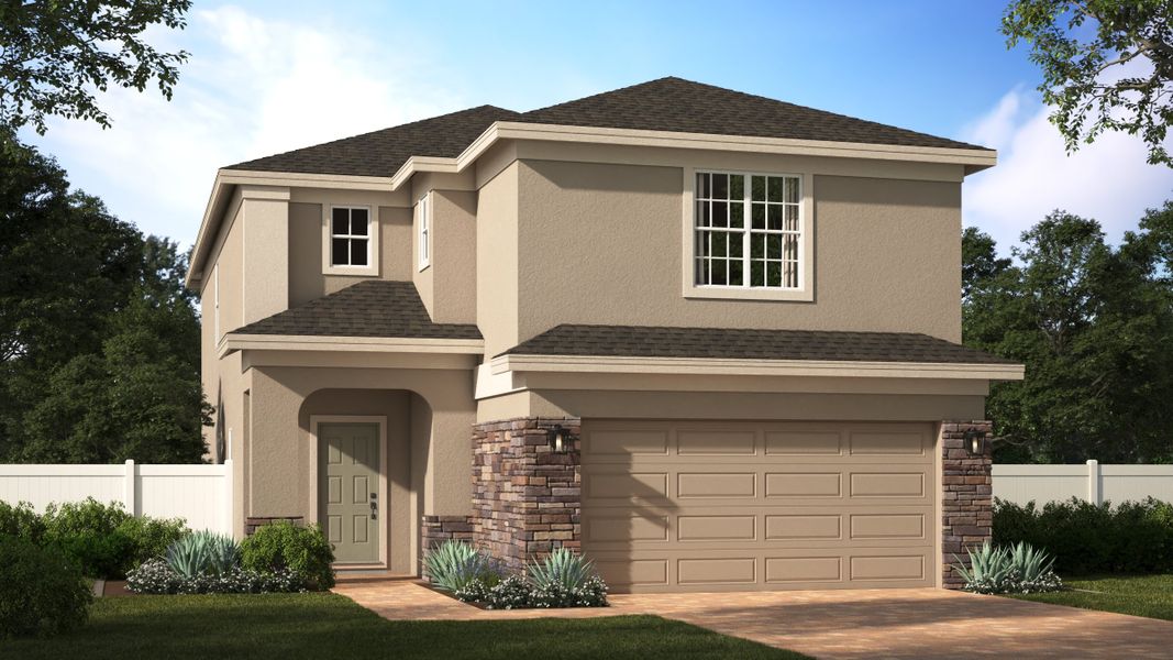 Representative exterior photo of a completed home built from the Sebastian by Risewell Homes in Trinity Lakes, Groveland, FL (Image 2). Representative exterior photo of a completed home built from the Sebastian by Risewell Homes in Trinity Lakes, Groveland, FL (Image 2).