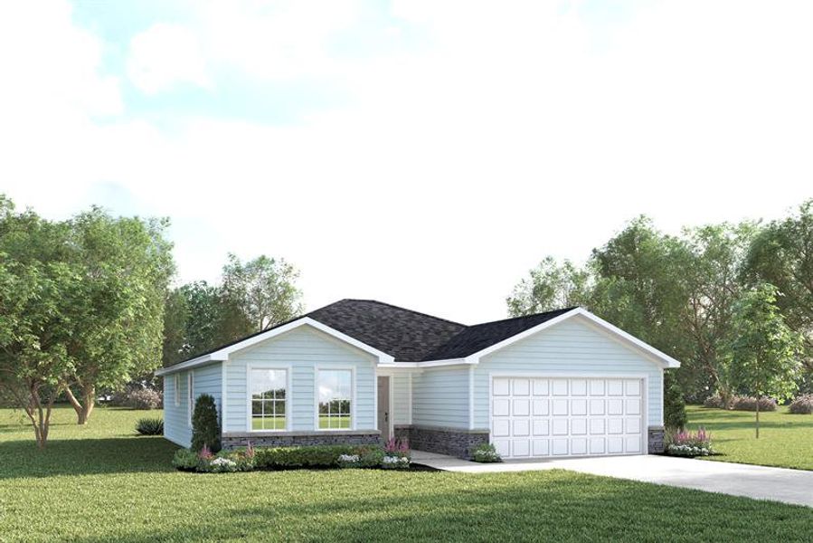 Front exterior of a new home in Lakeside Preserve, Lakeland, FL, highlighting curb appeal (Image 2).