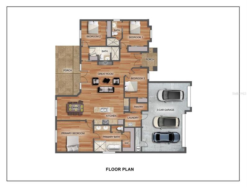 FLOORPLAN VIRTUAL STAGED FOR WICKLOW II. Garage, Lanai, & front porch floor will be painted