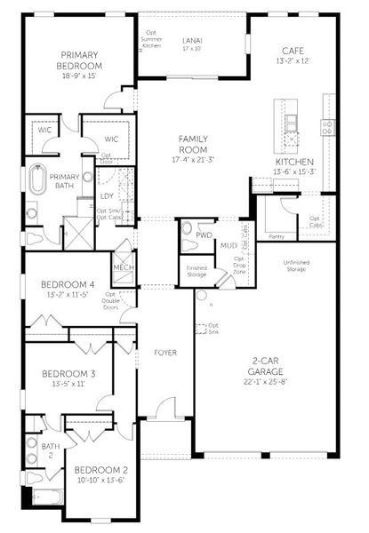 2D floor plan layout for the Tidewater - 60' Homesites by Dream Finders Homes in Avalon Woods, Winter Garden, FL (Image 3).