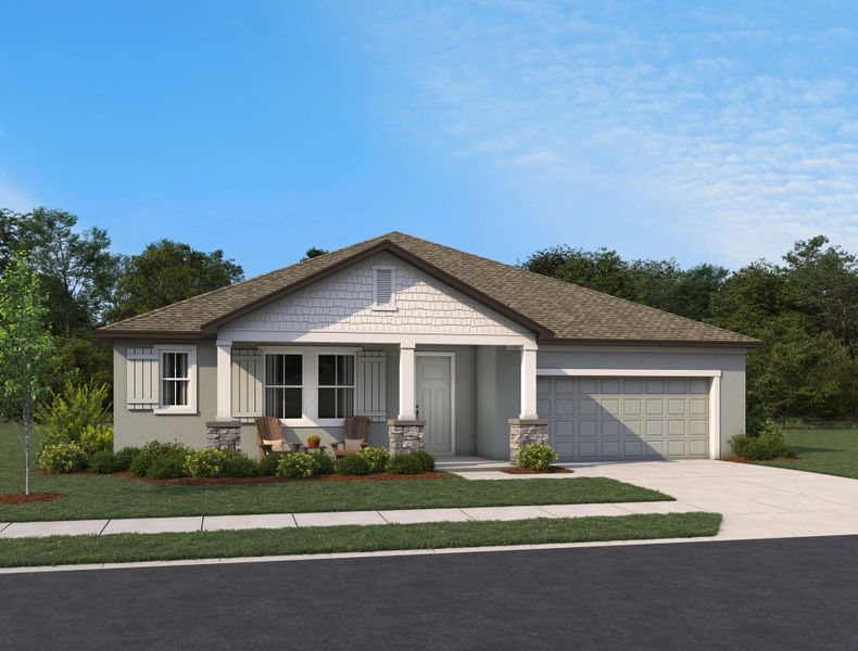 Representative exterior photo of a completed home built from the Siesta by Ashton Woods in Oakfield Trails Signature, Parrish, FL (Image 1).