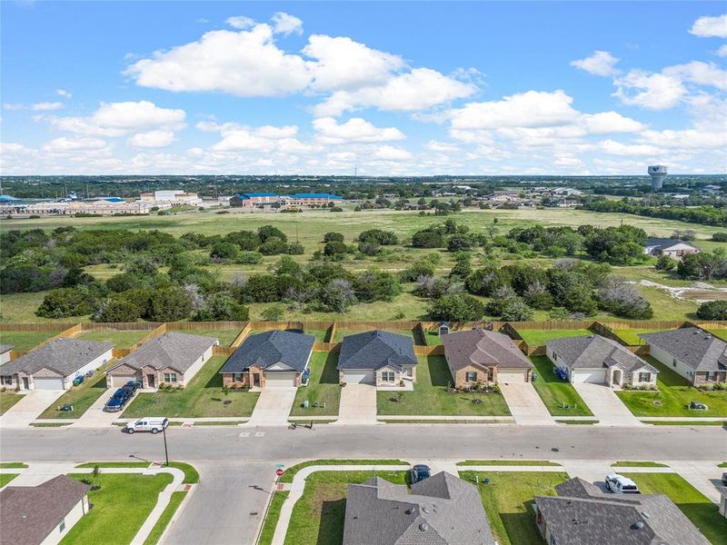 Aerial perspective of suburban area Aerial perspective of suburban area