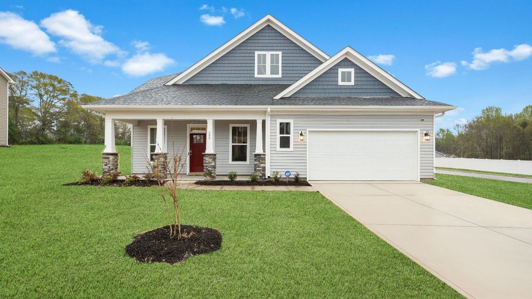 Representative exterior photo of a completed home built from the Oakleigh by DRB Homes in Kayfield at Midway, Anderson, SC (Image 23). Representative exterior photo of a completed home built from the Oakleigh by DRB Homes in Kayfield at Midway, Anderson, SC (Image 23).