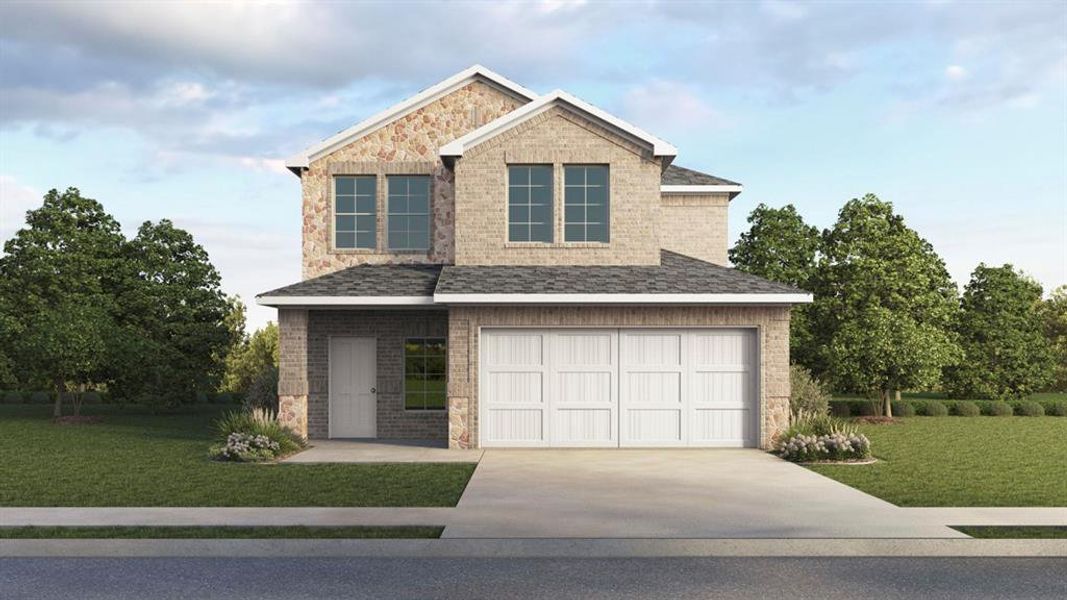 Front exterior of a new home in Windchime, Celina, TX, highlighting curb appeal (Image 1). Front exterior of a new home in Windchime, Celina, TX, highlighting curb appeal (Image 1).