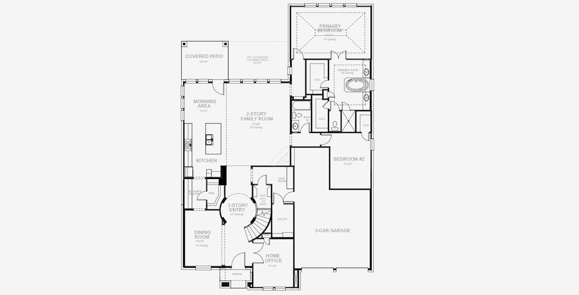 2D floor plan layout for the 3650W by Perry Homes in The Highlands 60', Porter, TX (Image 4).