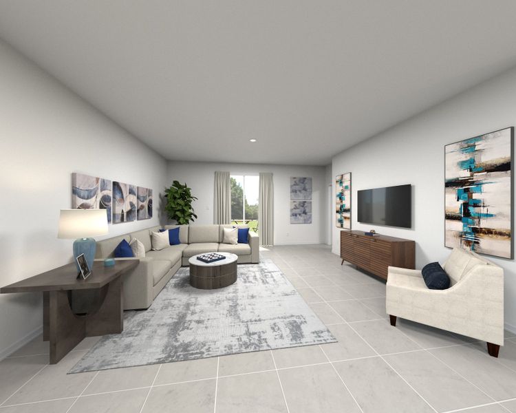Rendering of the Living Room in the Orchid Floorplan.