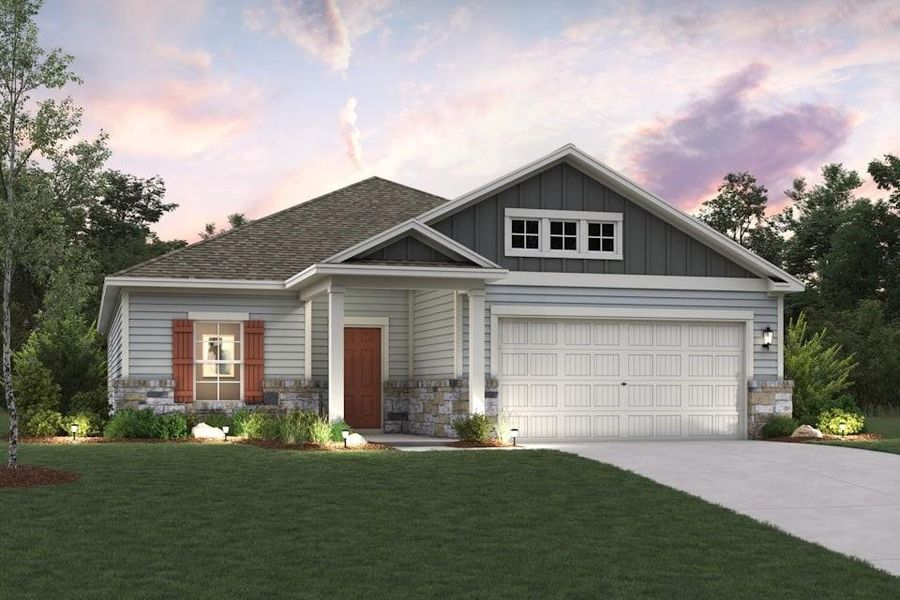Front exterior of a new home in Hickory Hill, Sherman, TX, highlighting curb appeal (Image 1). Front exterior of a new home in Hickory Hill, Sherman, TX, highlighting curb appeal (Image 1).