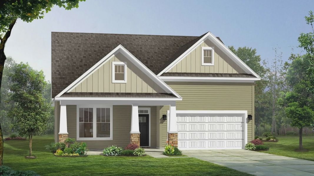Front exterior of a new home in Fox Hollow, Spartanburg, SC, highlighting curb appeal (Image 2). Front exterior of a new home in Fox Hollow, Spartanburg, SC, highlighting curb appeal (Image 2).