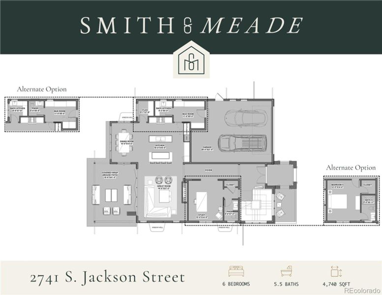 Level 1 floor plan with two alternate options.