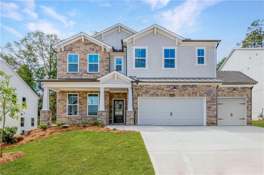 Front exterior of a new home in Hopewell Reserve, Cumming, GA, highlighting curb appeal (Image 22).