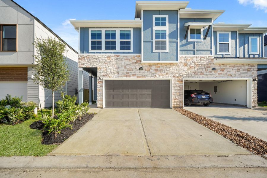Front exterior of a new home in Piccolina, Houston, TX, highlighting curb appeal (Image 19).