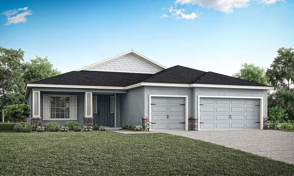 Front exterior of a new home in Cypress Ridge Ranch, Wimauma, FL, highlighting curb appeal (Image 1).