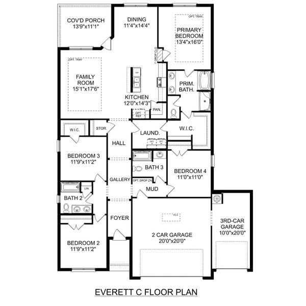 2D floor plan layout for the The Everett C, 3-Car Garage by Davidson Homes LLC in River Ranch Meadows, Dayton, TX (Image 4). 2D floor plan layout for the The Everett C, 3-Car Garage by Davidson Homes LLC in River Ranch Meadows, Dayton, TX (Image 4).