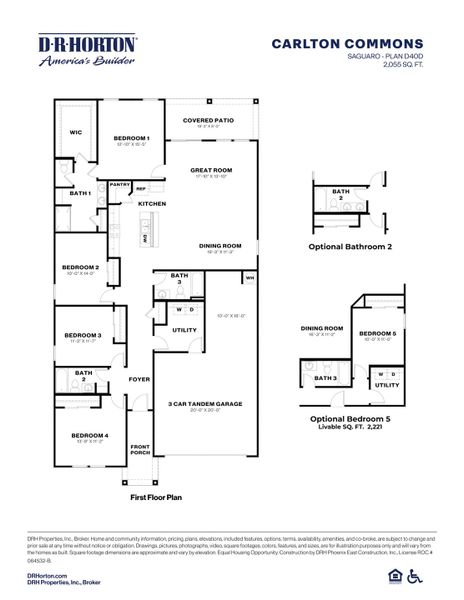 2D floor plan layout for the Saguaro by D.R. Horton in Carlton Commons, Casa Grande, AZ (Image 3).