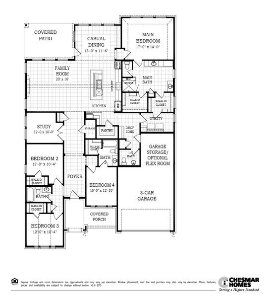 2D floor plan layout for the Malani – 60/65’s by Chesmar Homes in Prominence – Now Selling, San Antonio, TX (Image 3).