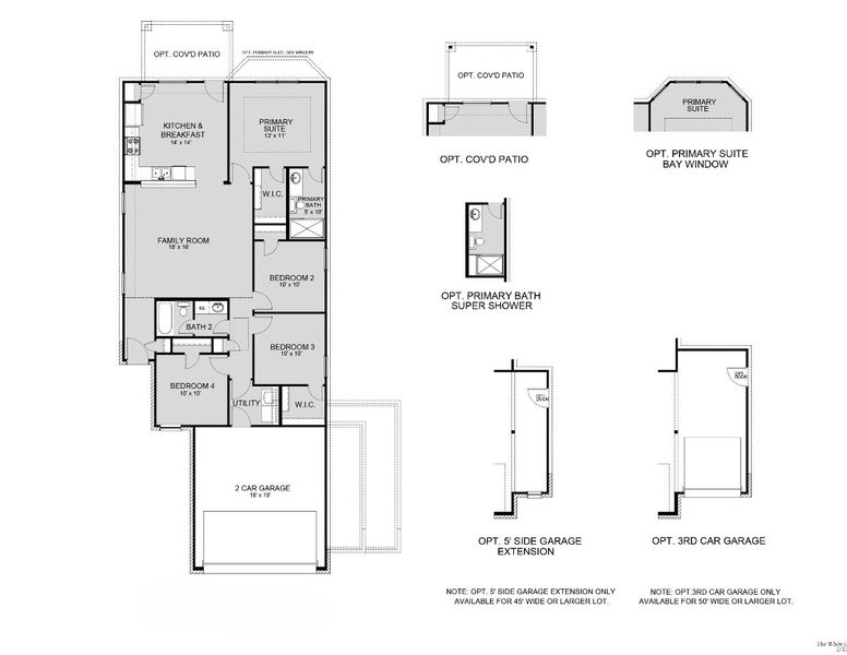 2D floor plan layout for the The White Oak by Legend Homes in Abbott Place, St. Hedwig, TX (Image 3).