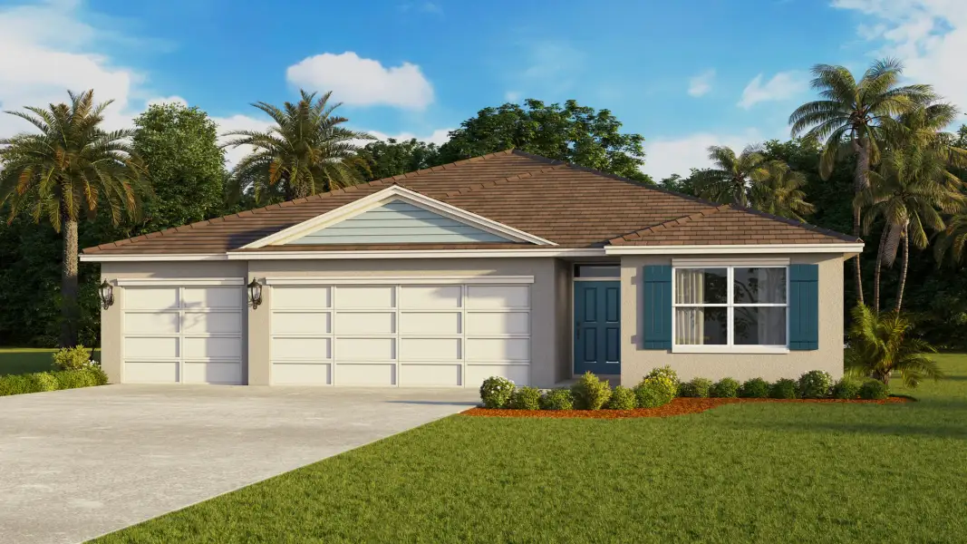 Representative exterior photo of a completed home built from the Madison by D.R. Horton in Estates at Northwoods, St. Cloud, FL (Image 2).