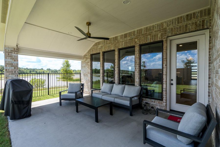 Patio includes the gas grill which is plumbed for natural gas, ceiling fan, and two electrical outlets. Patio includes the gas grill which is plumbed for natural gas, ceiling fan, and two electrical outlets.