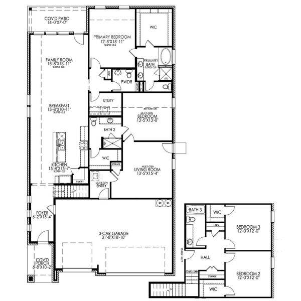2D floor plan layout for the The Greenville by Lillian Custom Homes in South Meadow, Melissa, TX (Image 5).