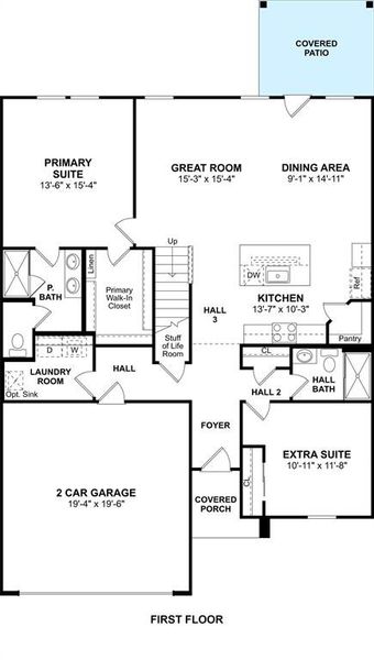 The Sweet Pea floor plan by K. Hovnanian Homes. 1st Floor shown. *Prices, plans, dimensions, features, specifications, materials, and availability of homes or communities are subject to change without notice or obligation.