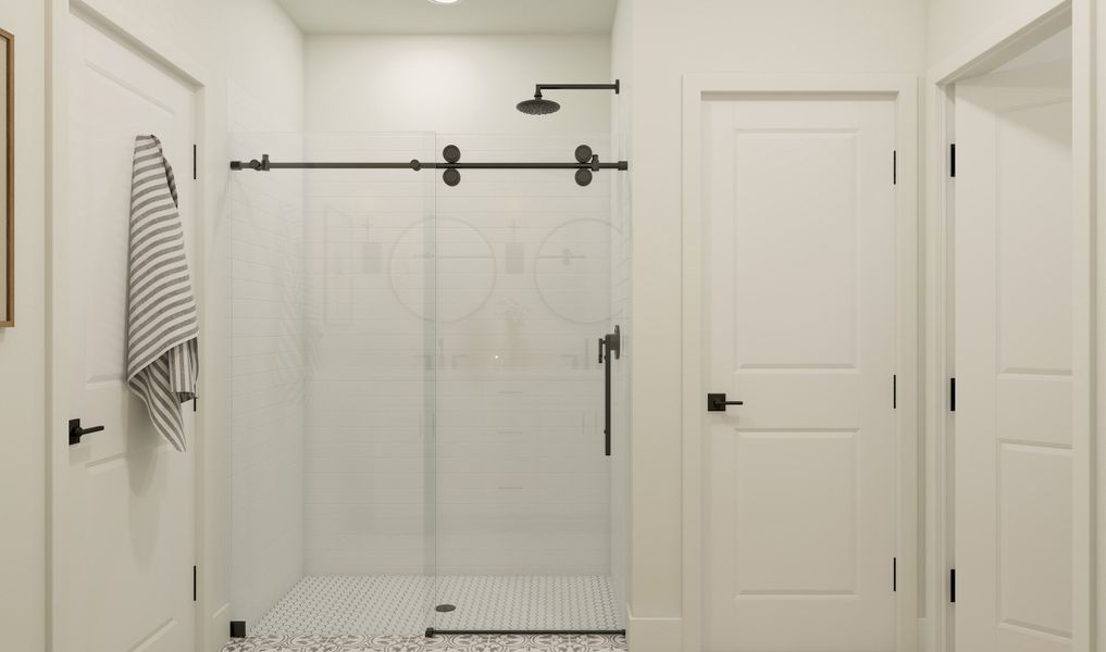 Primary bath with matte black fixtures