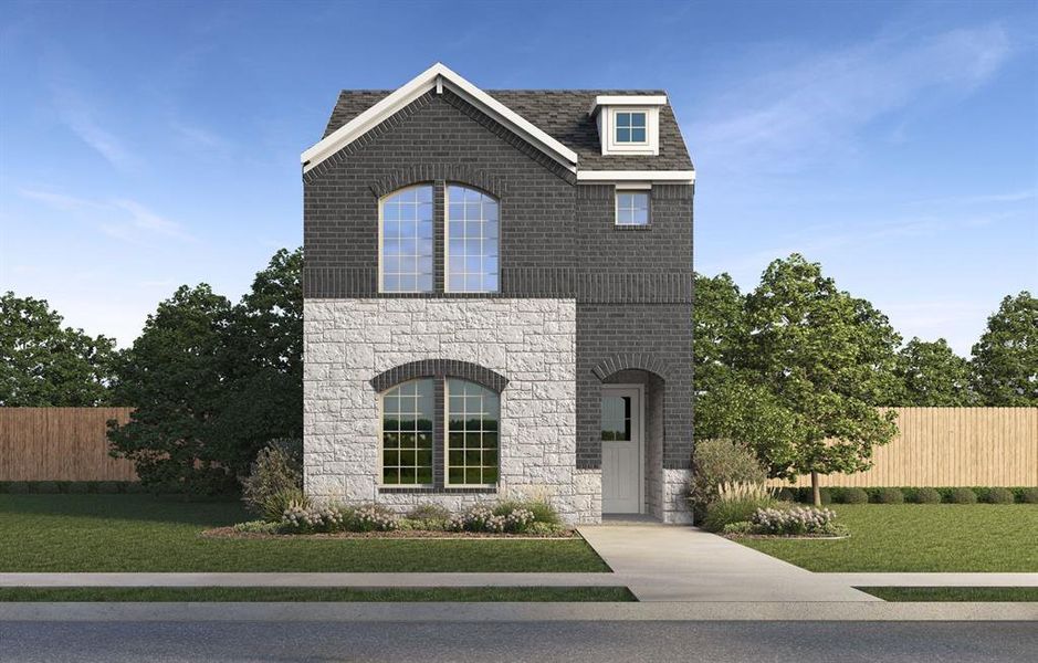 Front exterior of a new home in Waterbend, Euless, TX, highlighting curb appeal (Image 1). Front exterior of a new home in Waterbend, Euless, TX, highlighting curb appeal (Image 1).