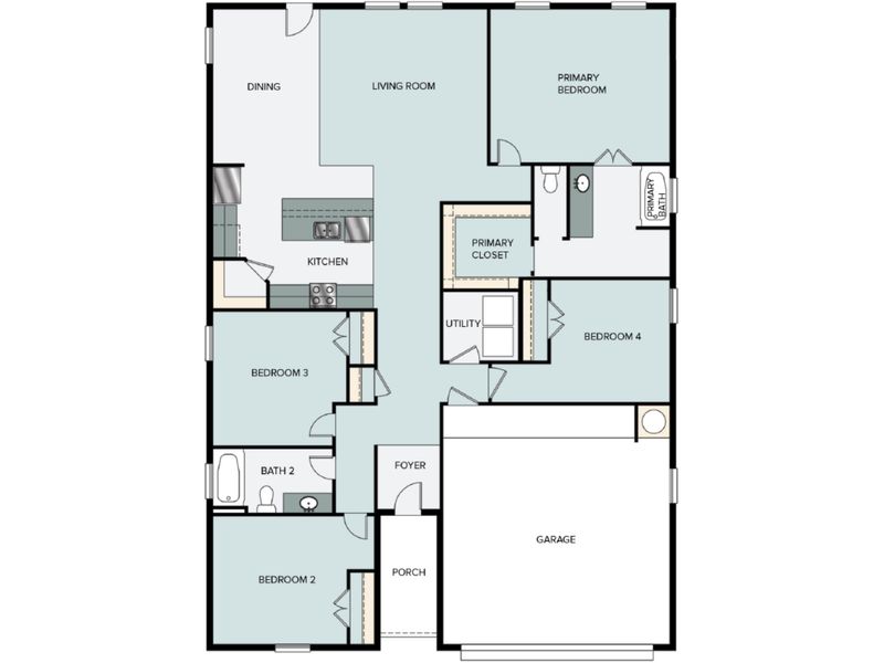 2D floor plan layout of this home in Casetta Ranch, Kyle, TX (Image 2). 2D floor plan layout of this home in Casetta Ranch, Kyle, TX (Image 2).