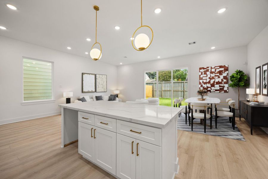 Any chef's dream, this stunning kitchen is perfect for everyday life as well as entertaining family and friends! Quartz kitchen island is perfect for conversation or that much needed space to lay out your party spread for everyone to enjoy! Large windows provide lovely views of your backyard and plenty of natural lighting throughout the day. Any chef's dream, this stunning kitchen is perfect for everyday life as well as entertaining family and friends! Quartz kitchen island is perfect for conversation or that much needed space to lay out your party spread for everyone to enjoy! Large windows provide lovely views of your backyard and plenty of natural lighting throughout the day.