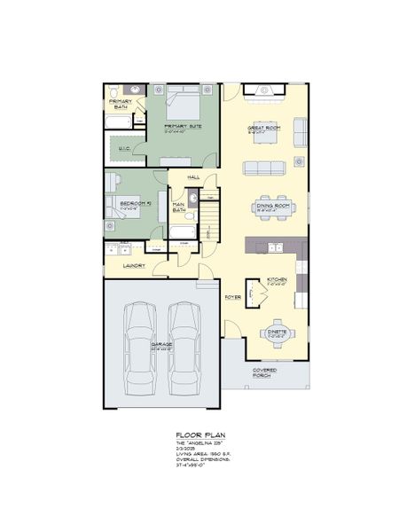2D floor plan layout for the The Angelina by Forbes Capretto Homes in Fieldstream Estates, Lancaster, NY (Image 3).