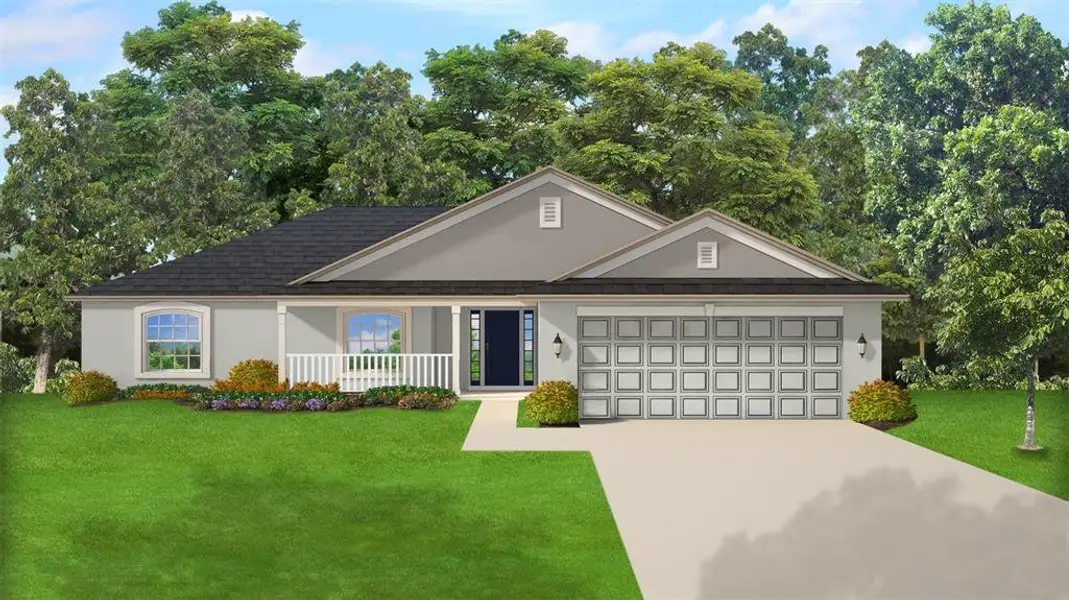 Front exterior of a new home in , Dunnellon, FL, highlighting curb appeal (Image 1). Front exterior of a new home in , Dunnellon, FL, highlighting curb appeal (Image 1).