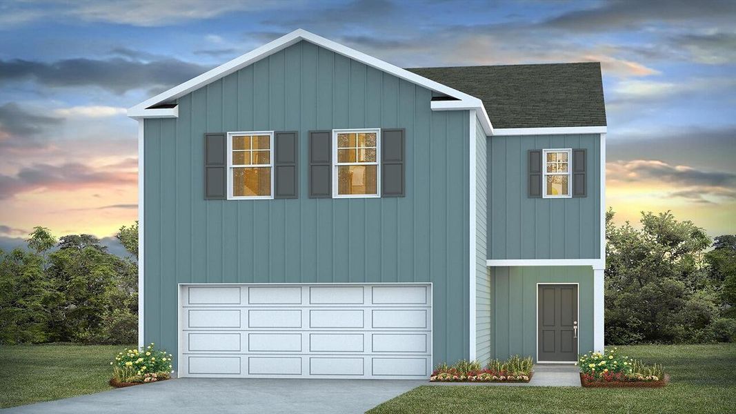 Front exterior of a new home in Lakeview at Kitfield, Moncks Corner, SC, highlighting curb appeal (Image 1).