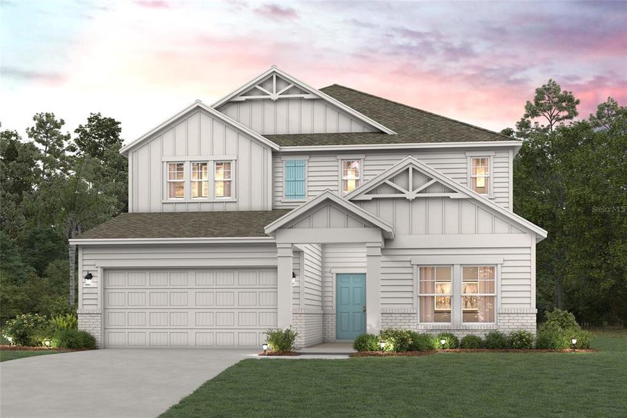 Front exterior of a new home in Seminole Palms, Palm Coast, FL, highlighting curb appeal (Image 7).