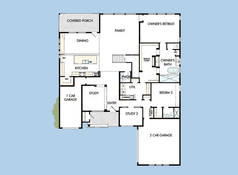 2D floor plan layout for the The Derek by David Weekley Homes in Whyburn Manor Series, Flower Mound, TX (Image 3).