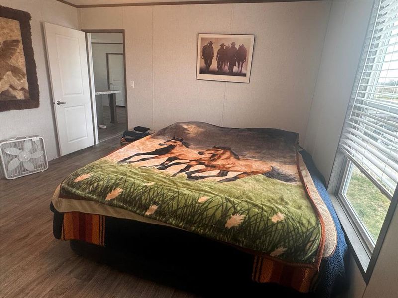 Bedroom with dark wood-style floors Bedroom with dark wood-style floors