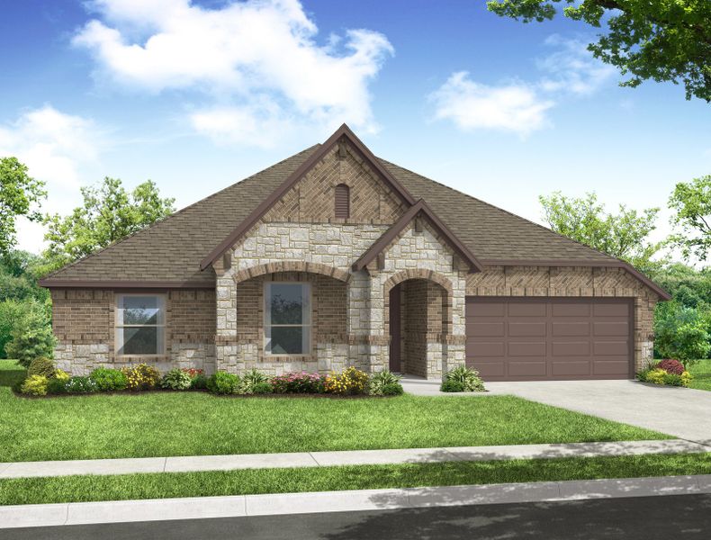 Representative exterior photo of a completed home built from the Balmoral by Impression Homes in Timberbrook, Justin, TX (Image 9).
