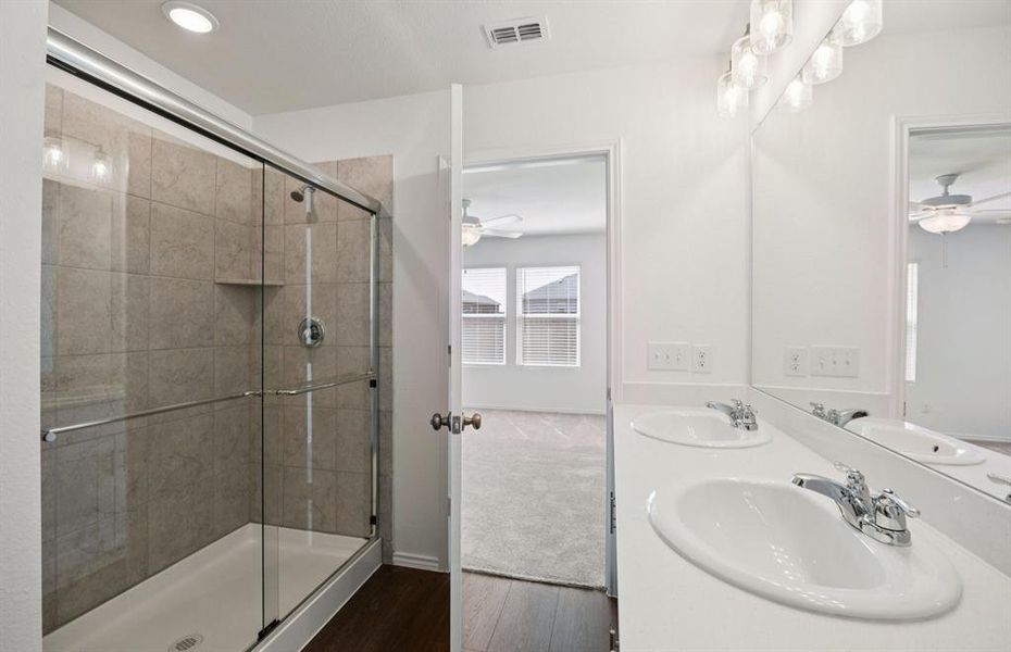 Full walk-in shower in owners bath Full walk-in shower in owners bath