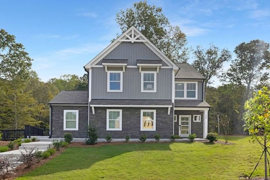 Representative exterior photo of a completed home built from the Gideon by True Homes in Harpers Landing, Walkertown, NC (Image 1). Representative exterior photo of a completed home built from the Gideon by True Homes in Harpers Landing, Walkertown, NC (Image 1).