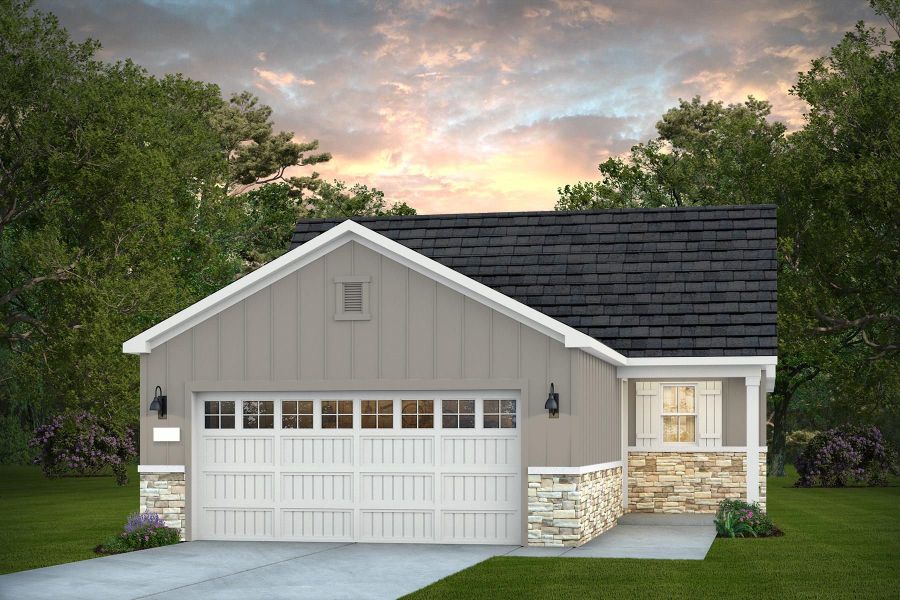 Representative exterior photo of a completed home built from the Alpine by Del Webb in Del Webb Austin at Lost Pines, Bastrop, TX (Image 23).